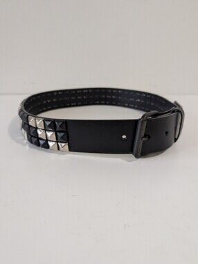Hot Topic Bonded Leather Studded Belt: Checkered 3 Rows Pyramid Studs 38